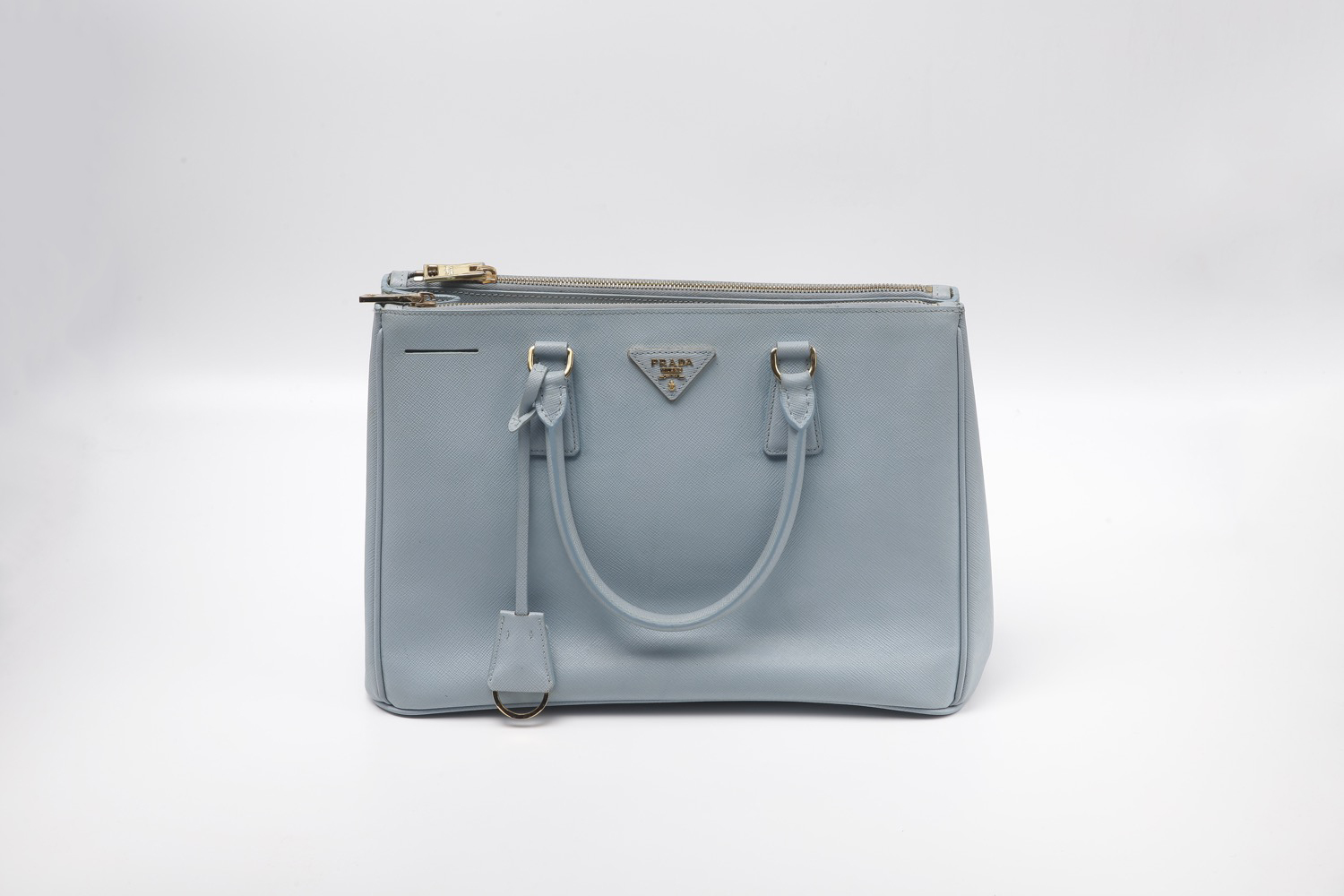 Prada Saffiano Lux Small Double-Zip Tote Bag Light Blue - Selectionne PH