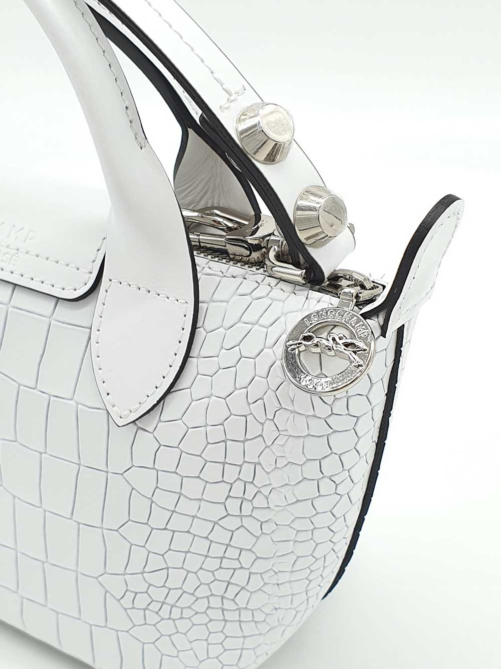 Longchamp Paris Vintage Made in France White Lackered Leather Mini Hand Bag