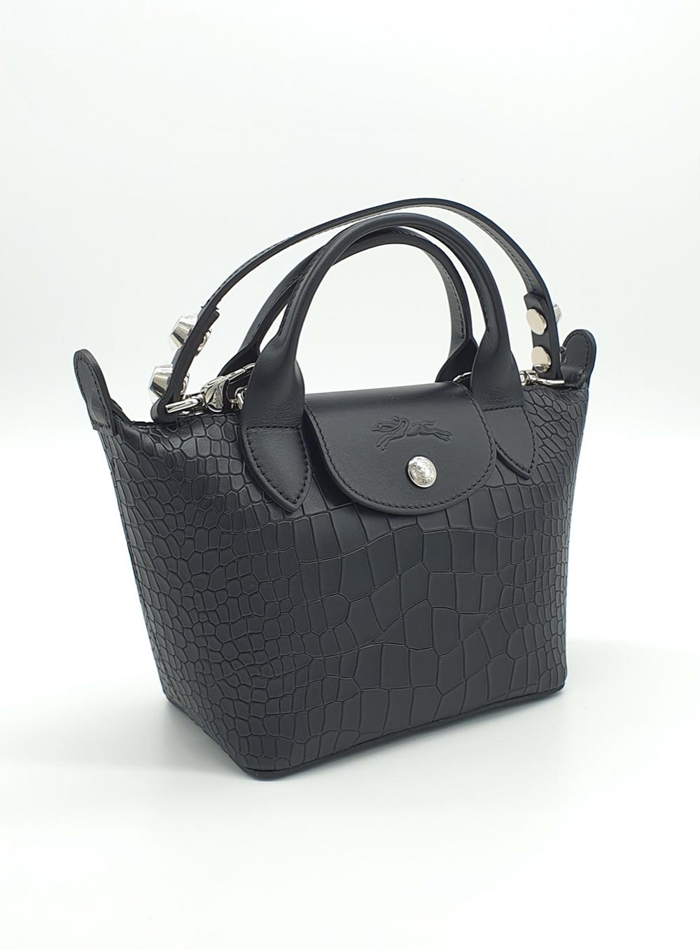 Longchamp Le Pliage Cuir Small Handbag In Black