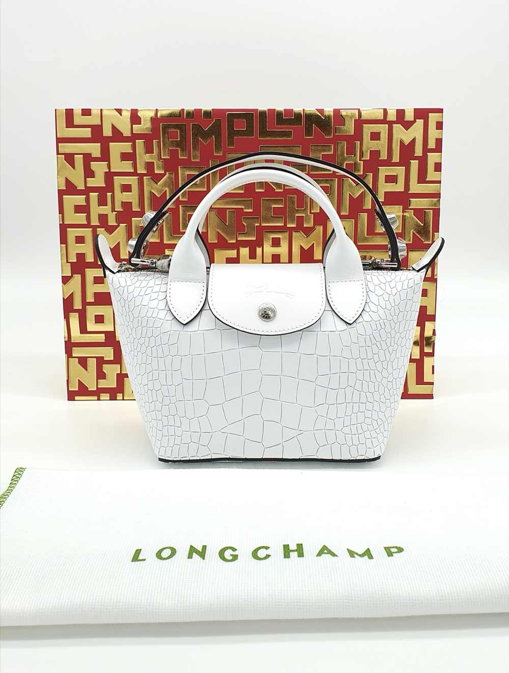 Longchamp White Le Pliage Cuir Clutch